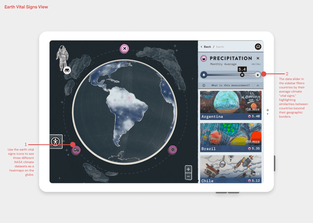 A globe with a heat map applied to it, and a slider showing up in on the right