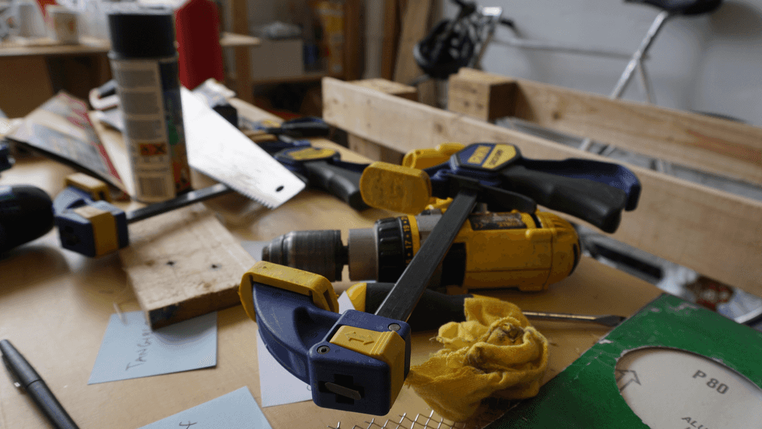 Tools scattered on a table