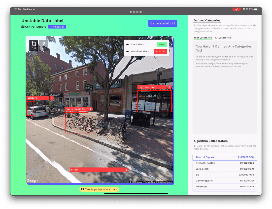 Screenshot of an app that annotates google street view with labels