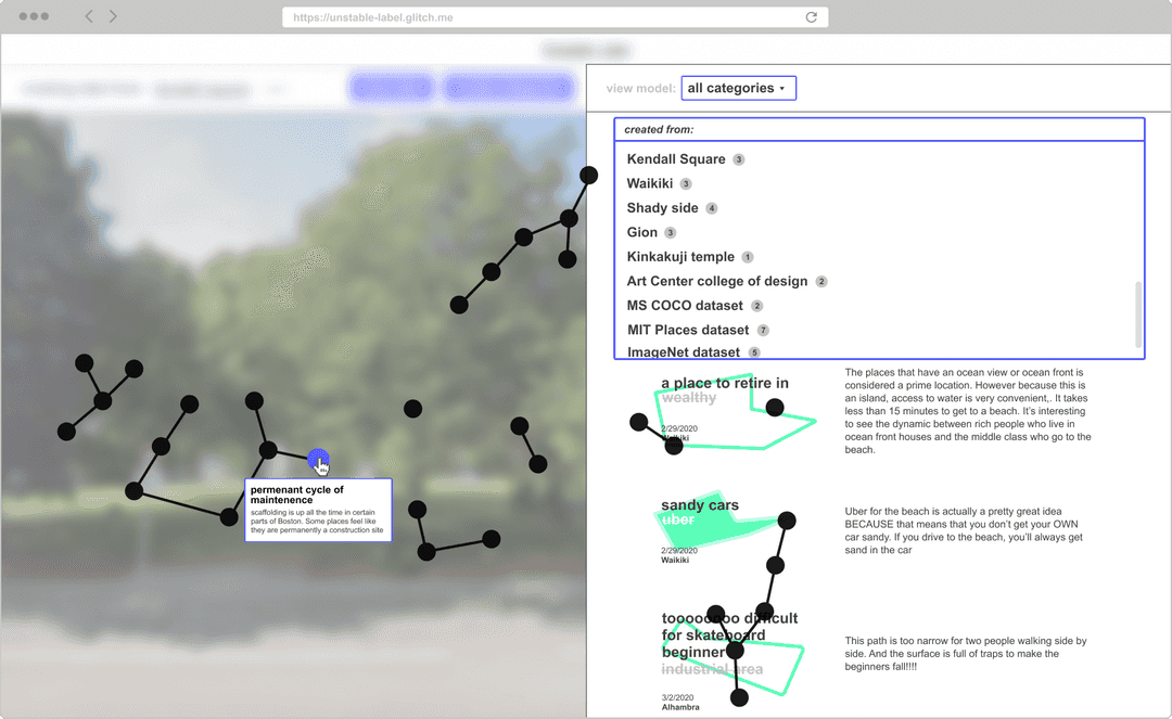 Web app showing a network diagram over the top of the entire interface