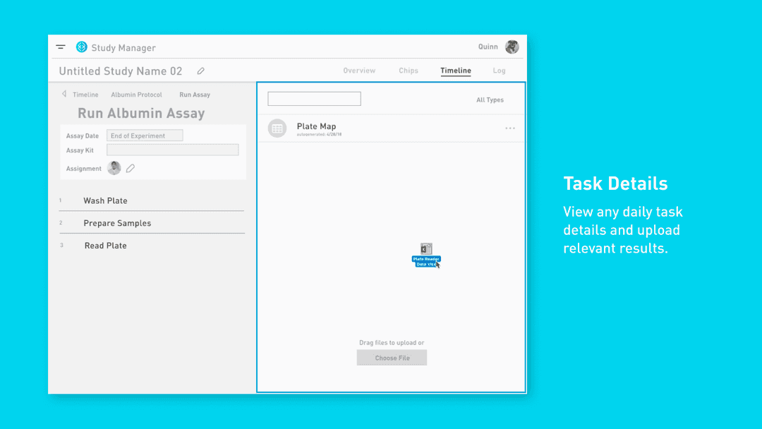 UI design showing how users could upload results data to their study