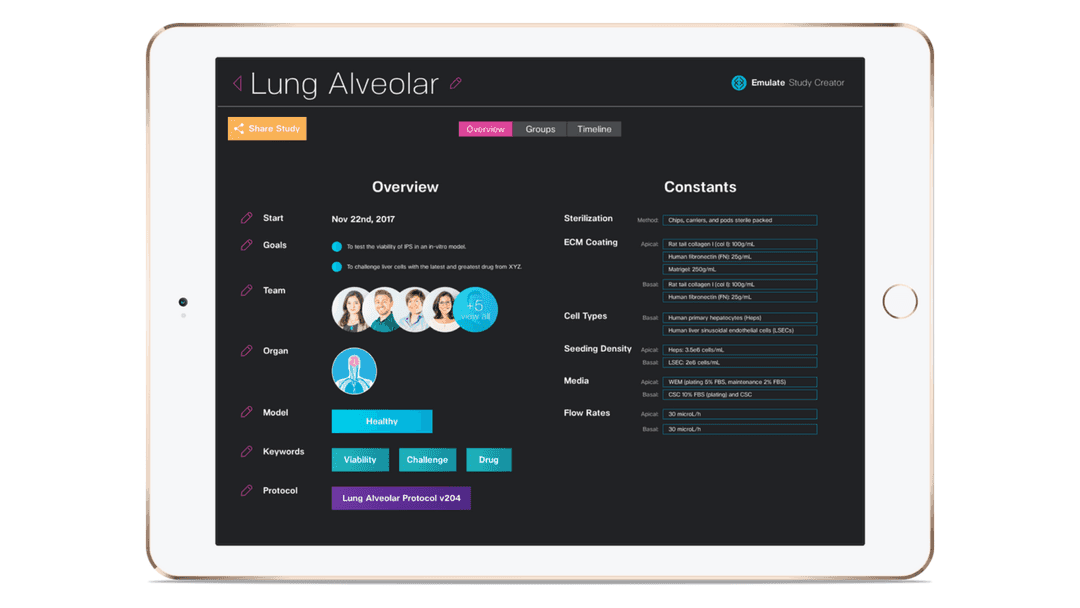 A works-like prototype of a study manager application, on an iPad