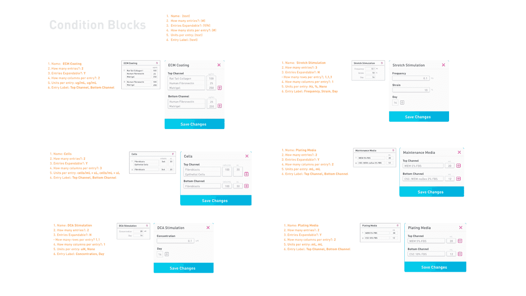 Detailed UI designs, showing the design of condition dialog boxes