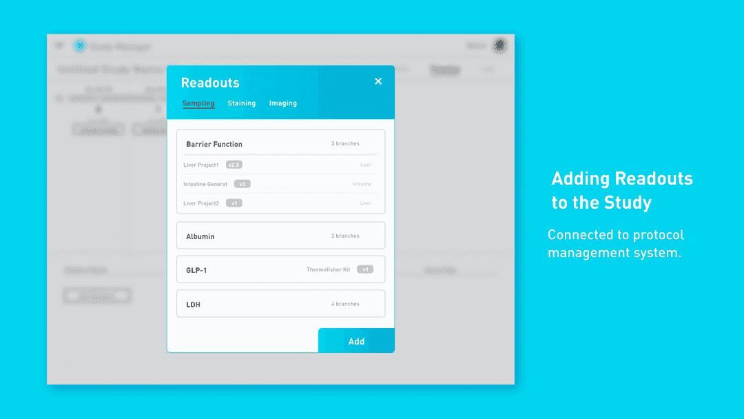 UI design of Adding Readouts to a Study