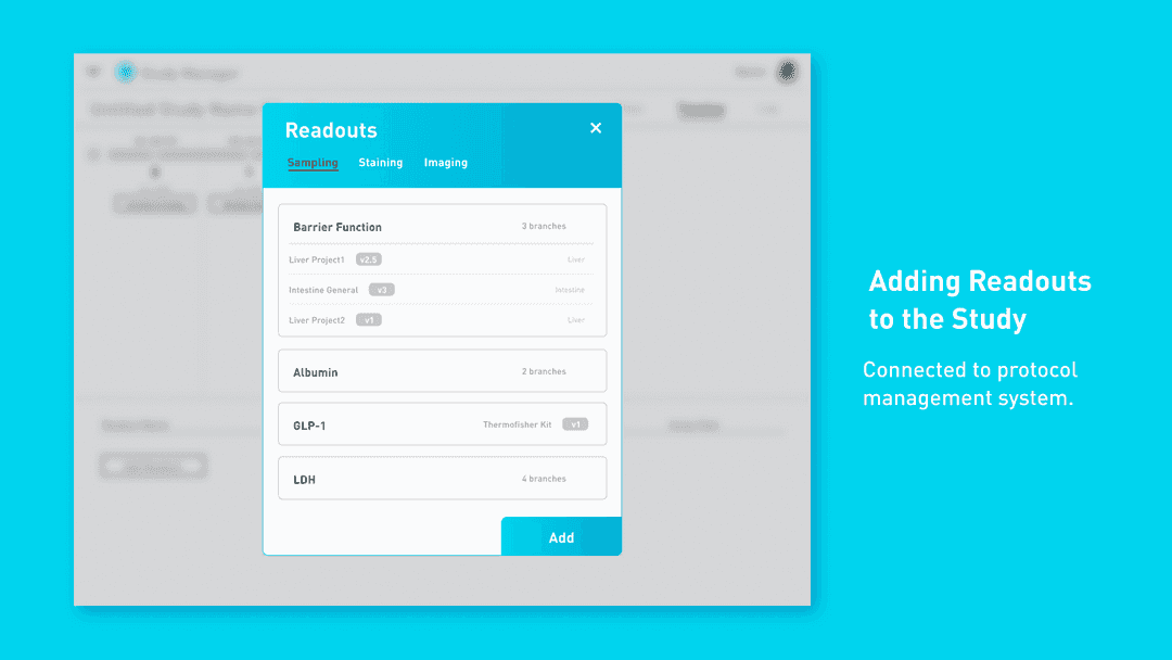 UI design showing how users would add elements onto a timeline