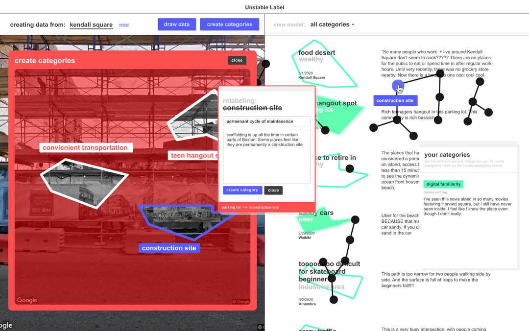 Interface design for a data labeling application, with multiple overlapping modal windows