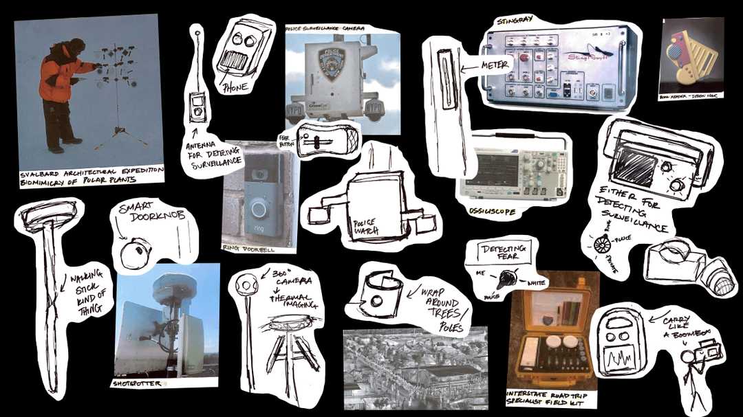 Collage of sketches and images of data collection devices