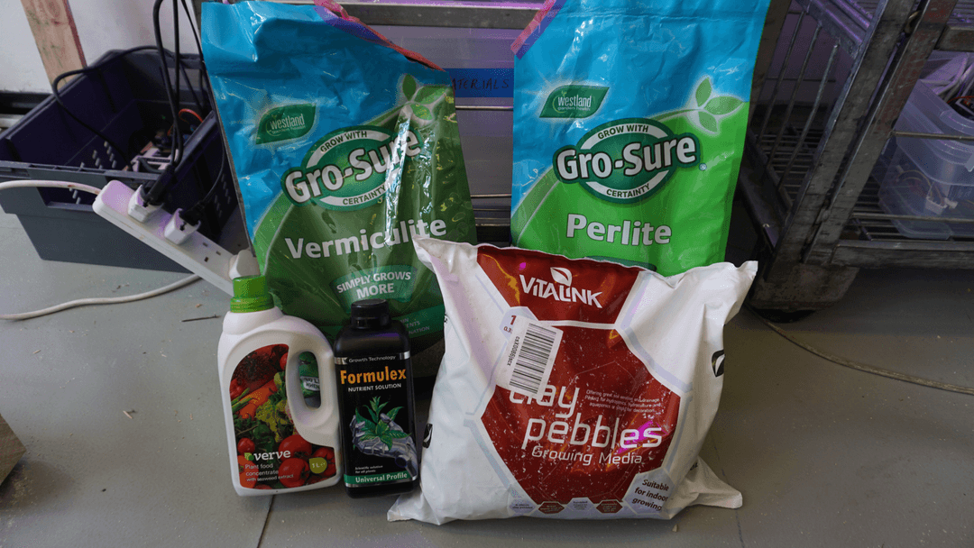 Bags of materials used to grow plants with hydroponics