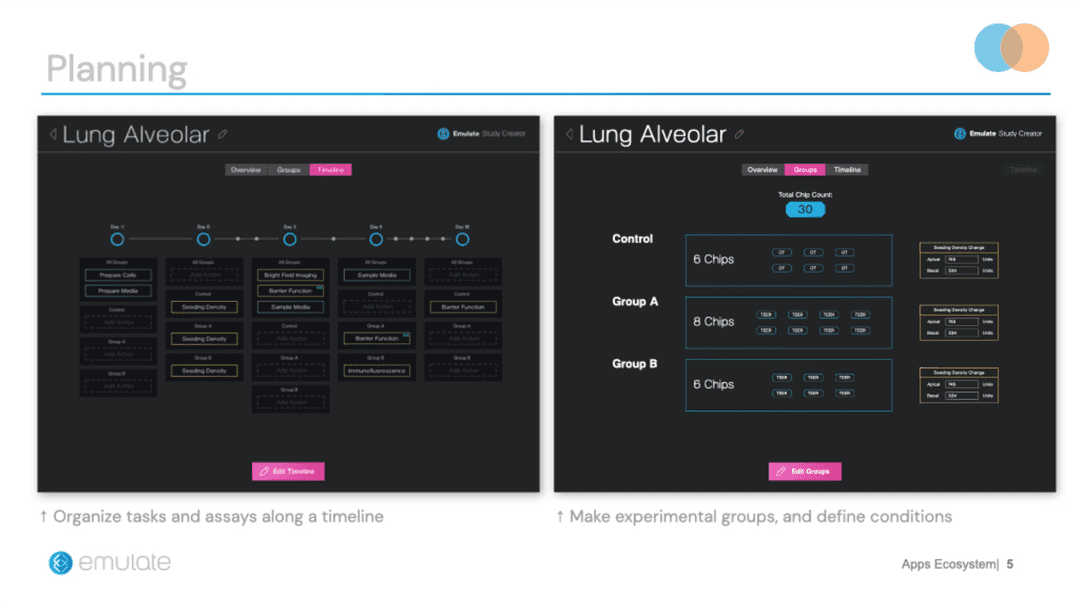 Screenshots from the Study Manager design illustrating Planning workflows