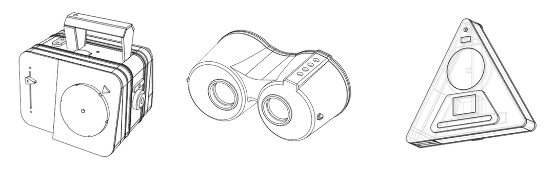 Wireframe CAD models of three data collection devices